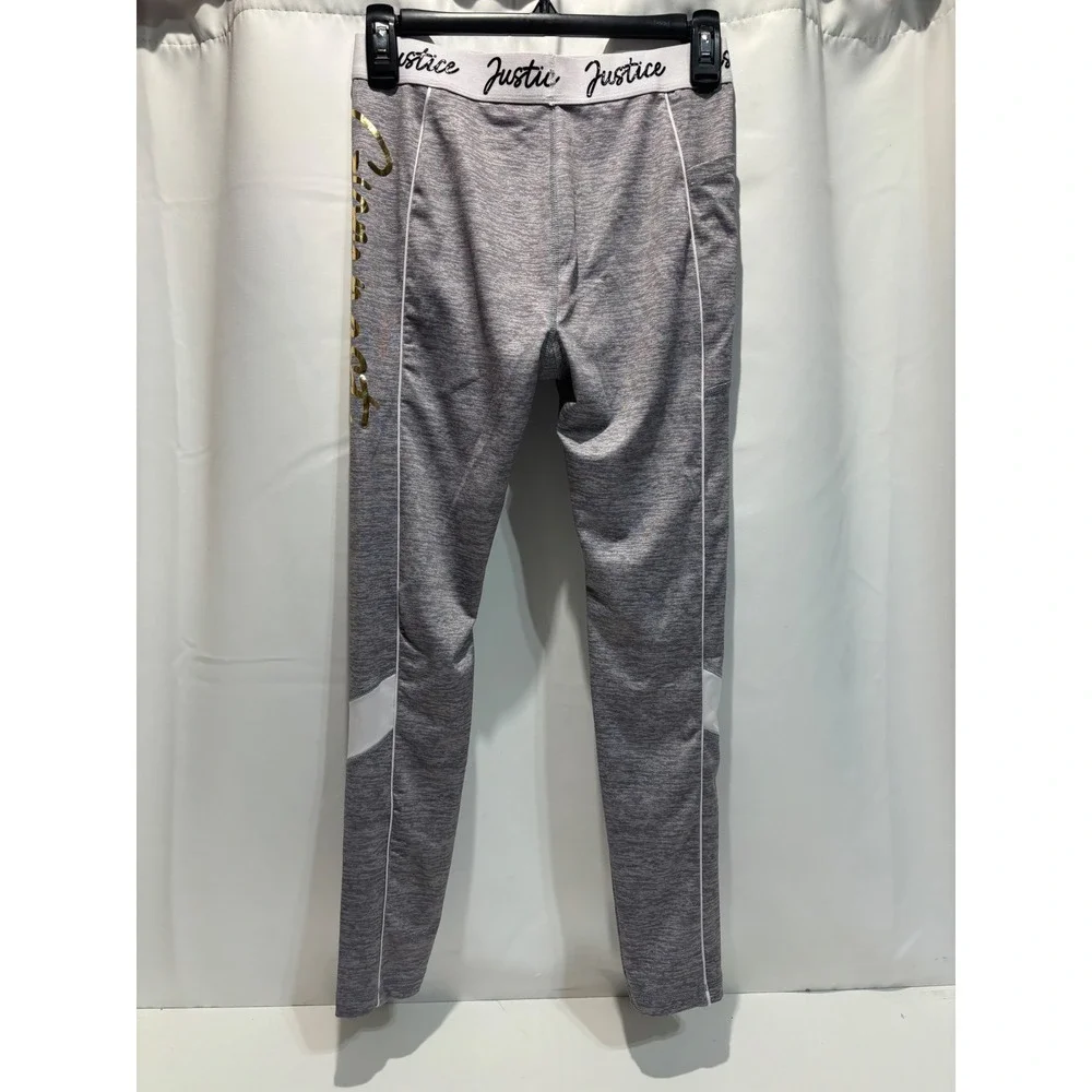 Justice Leggings Girls XL 16/18 Gray Gold Foil Logo Active Space Dye Pocket